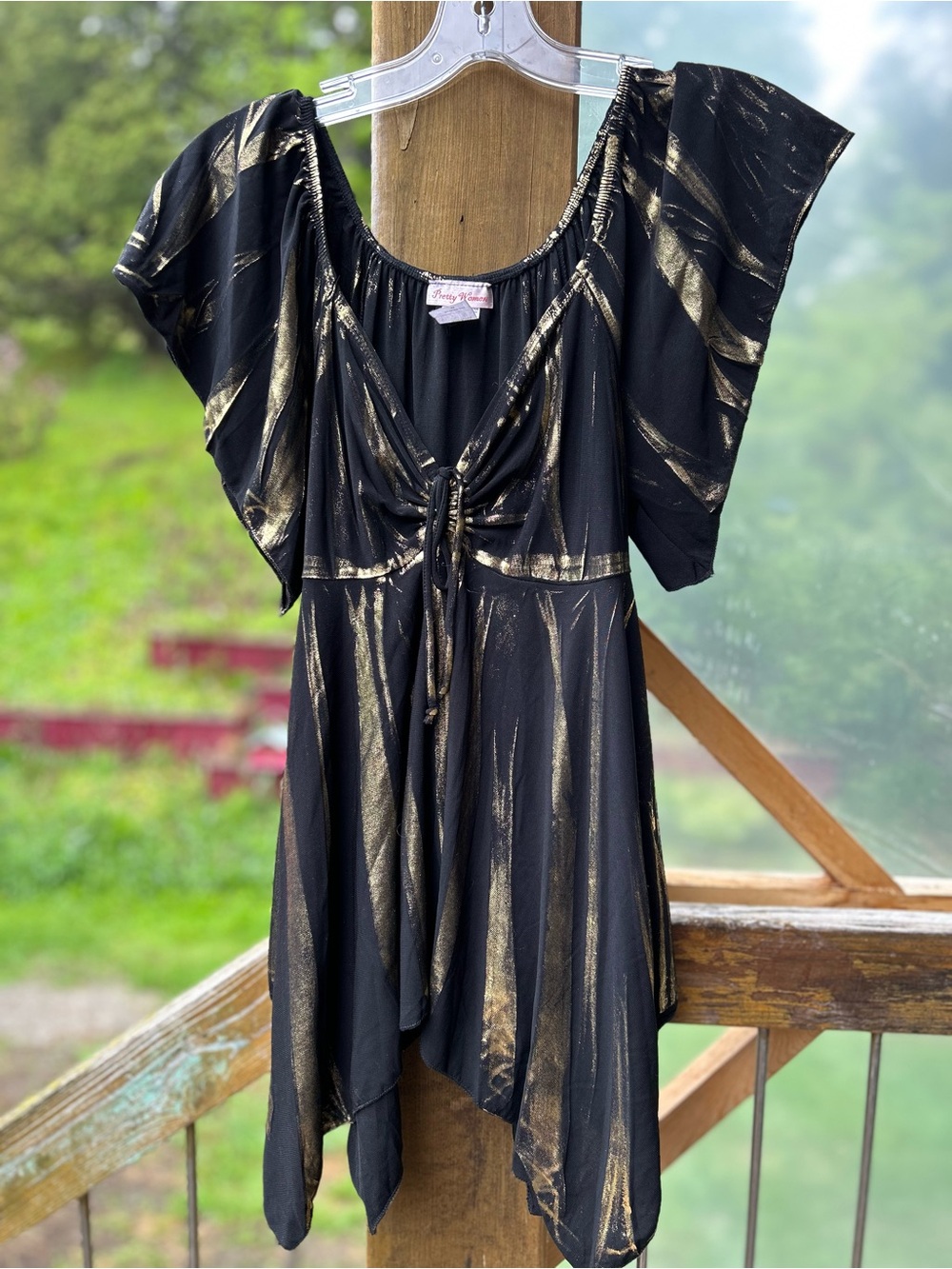 Black T-Shirt with Metallic Gold Brushstroke Detail